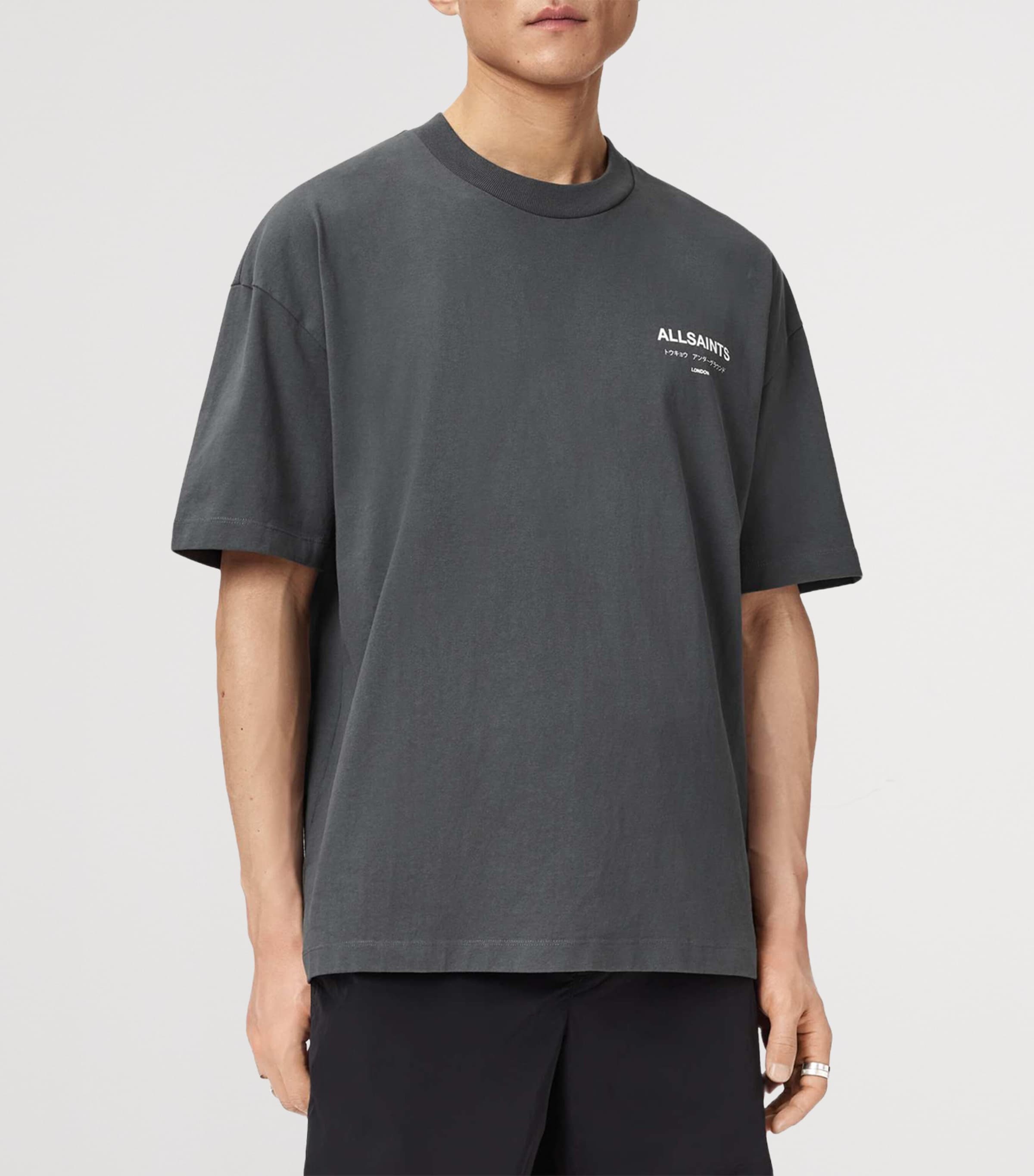 AllSaints Mens Organic Cotton Underground T-Shirt Dark Steel Blue Image 3