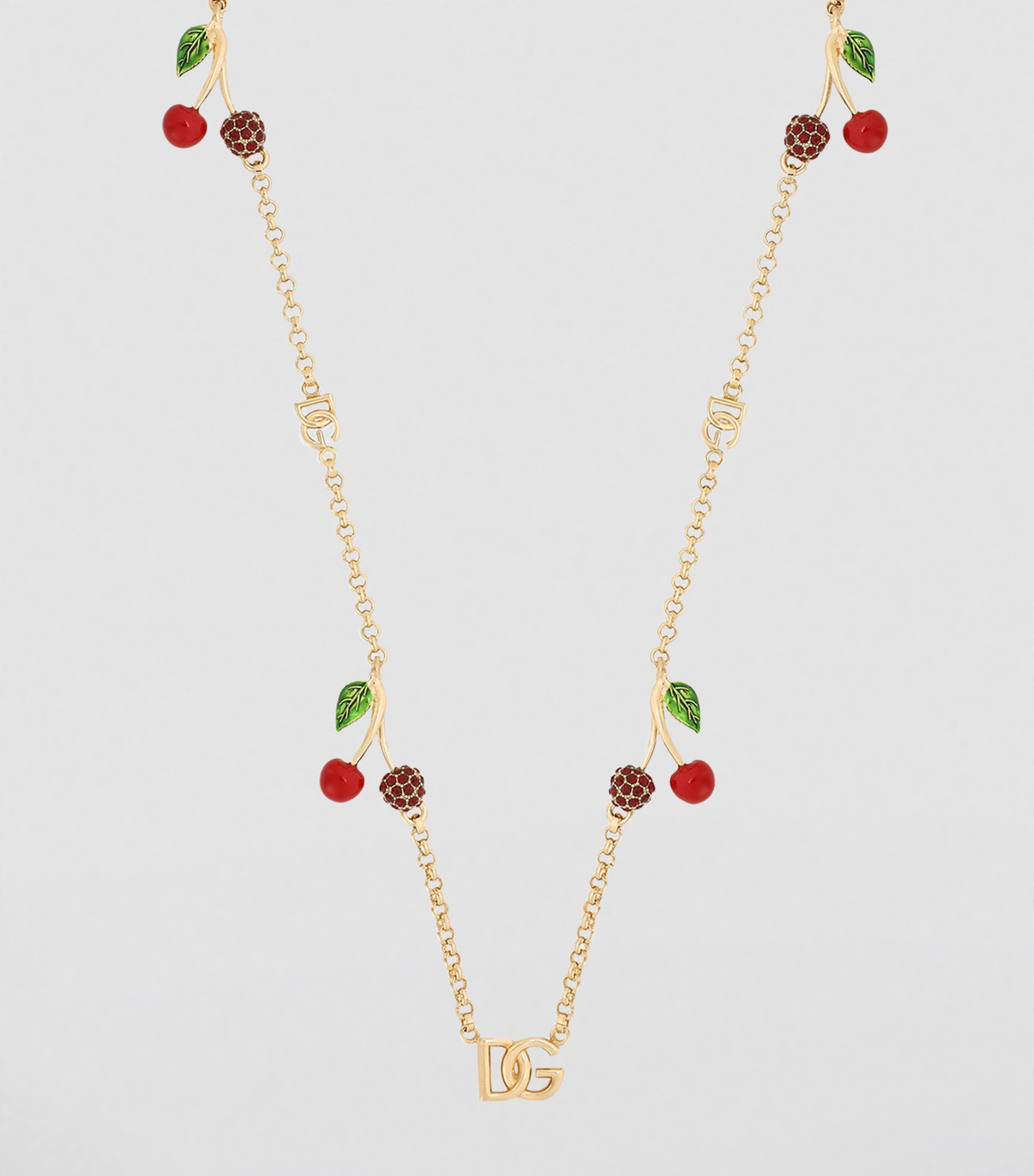Dolce & Gabbana Multi Embellished Cherry Logo Necklace
