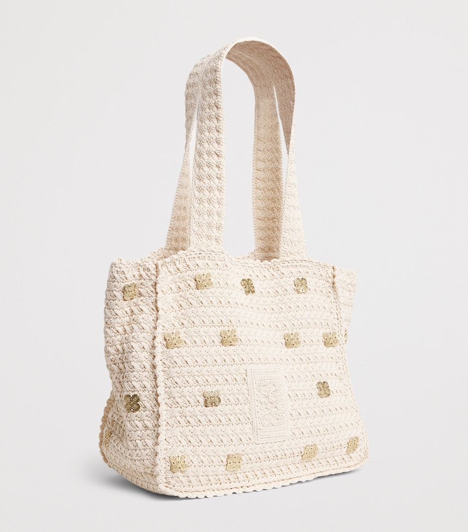 Sandro Paris Crochet Logo Shoulder Bag Ecru Image 3