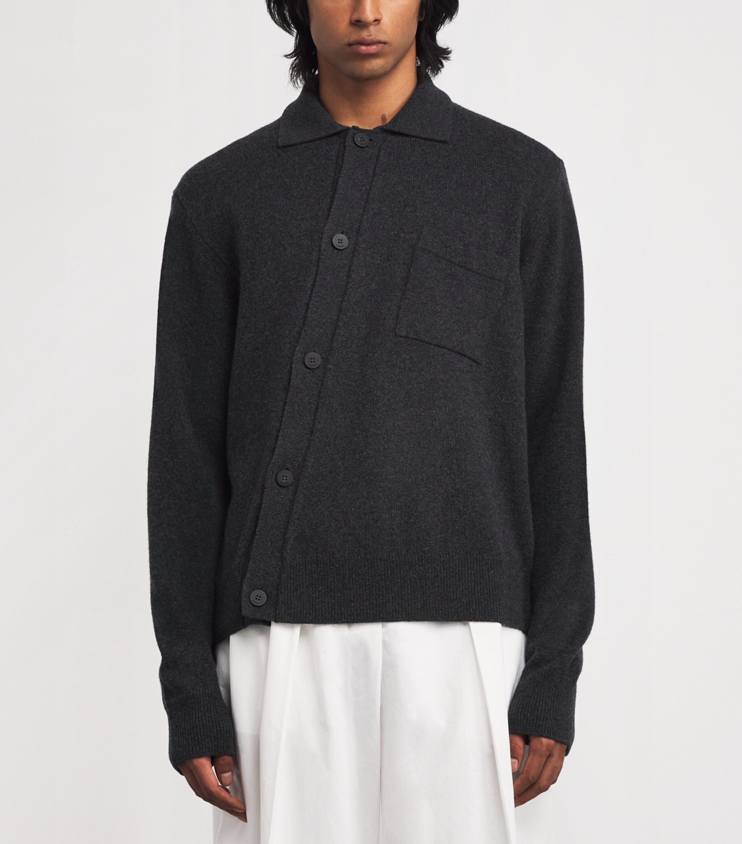 Jacquemus Mens Wool-Blend Cardigan Dark Grey Image 3