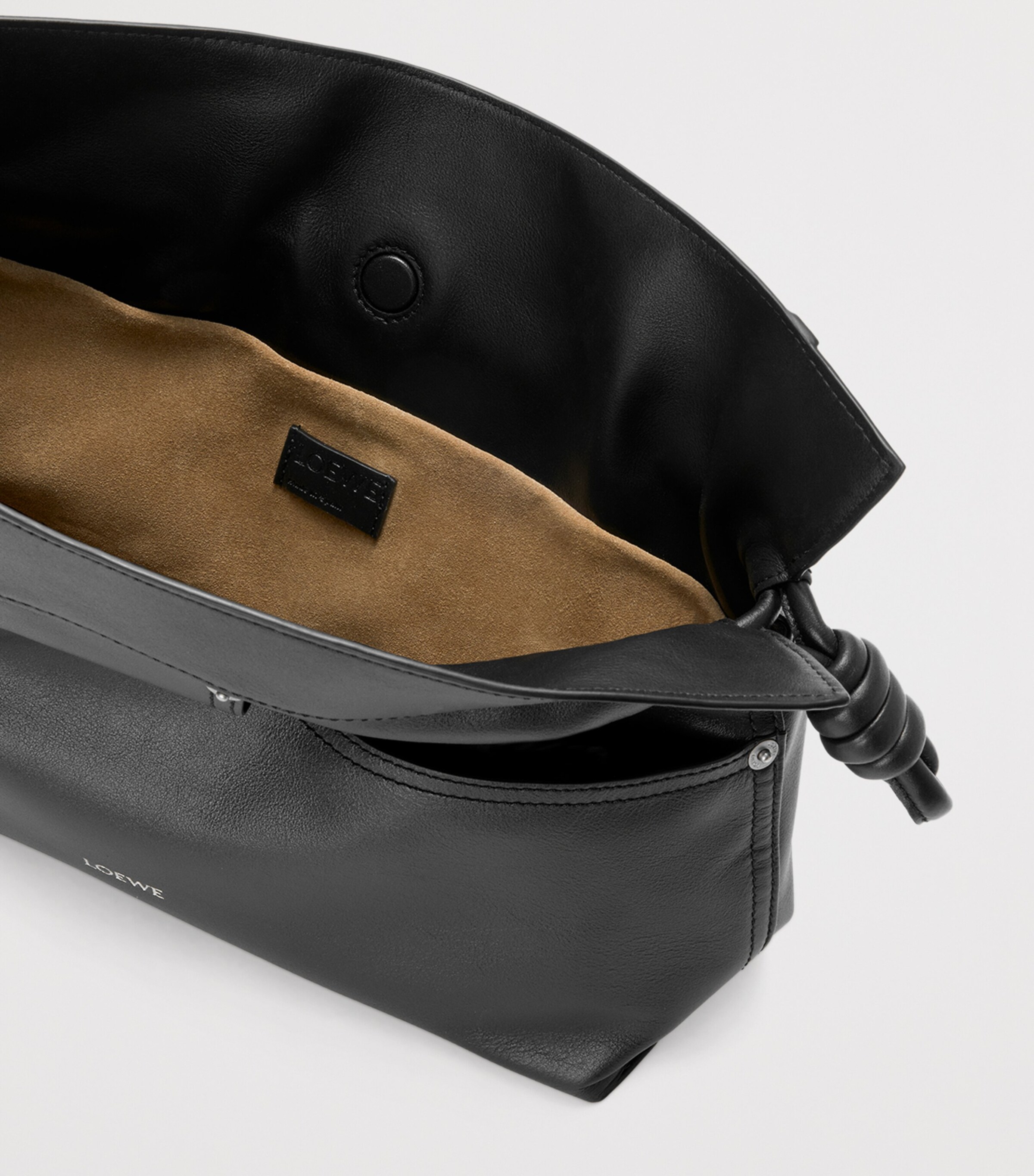 Leather Jean-Detail Flamenco Clutch Bag BLACK Image 7