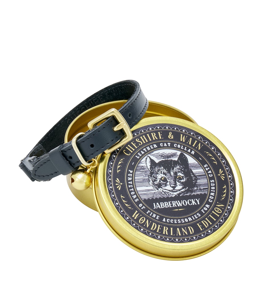 Small Leather Wonderland Cat Collar BLACK Image 1