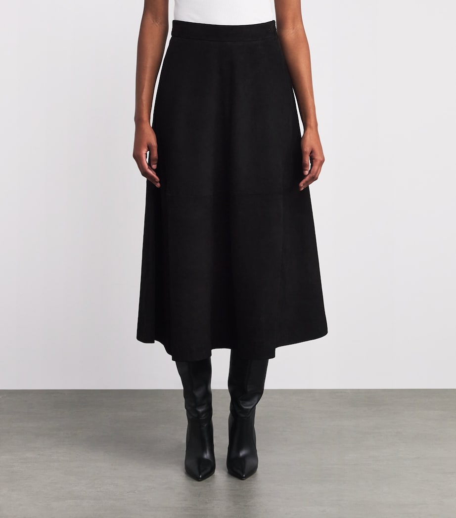 Suede A-Line Midi Skirt BLACK-001 Image 3