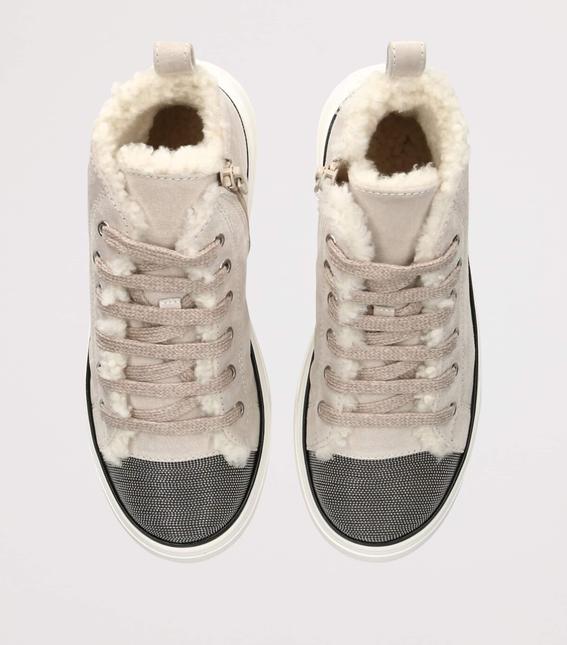 Brunello Cucinelli Suede Shearling-Lined High-Top Sneakers Taupe Image 4