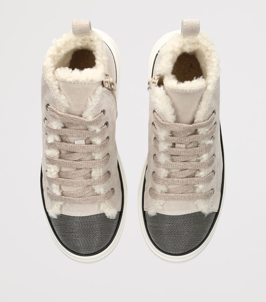 Suede Shearling-Lined High-Top Sneakers TAUPE Image 4