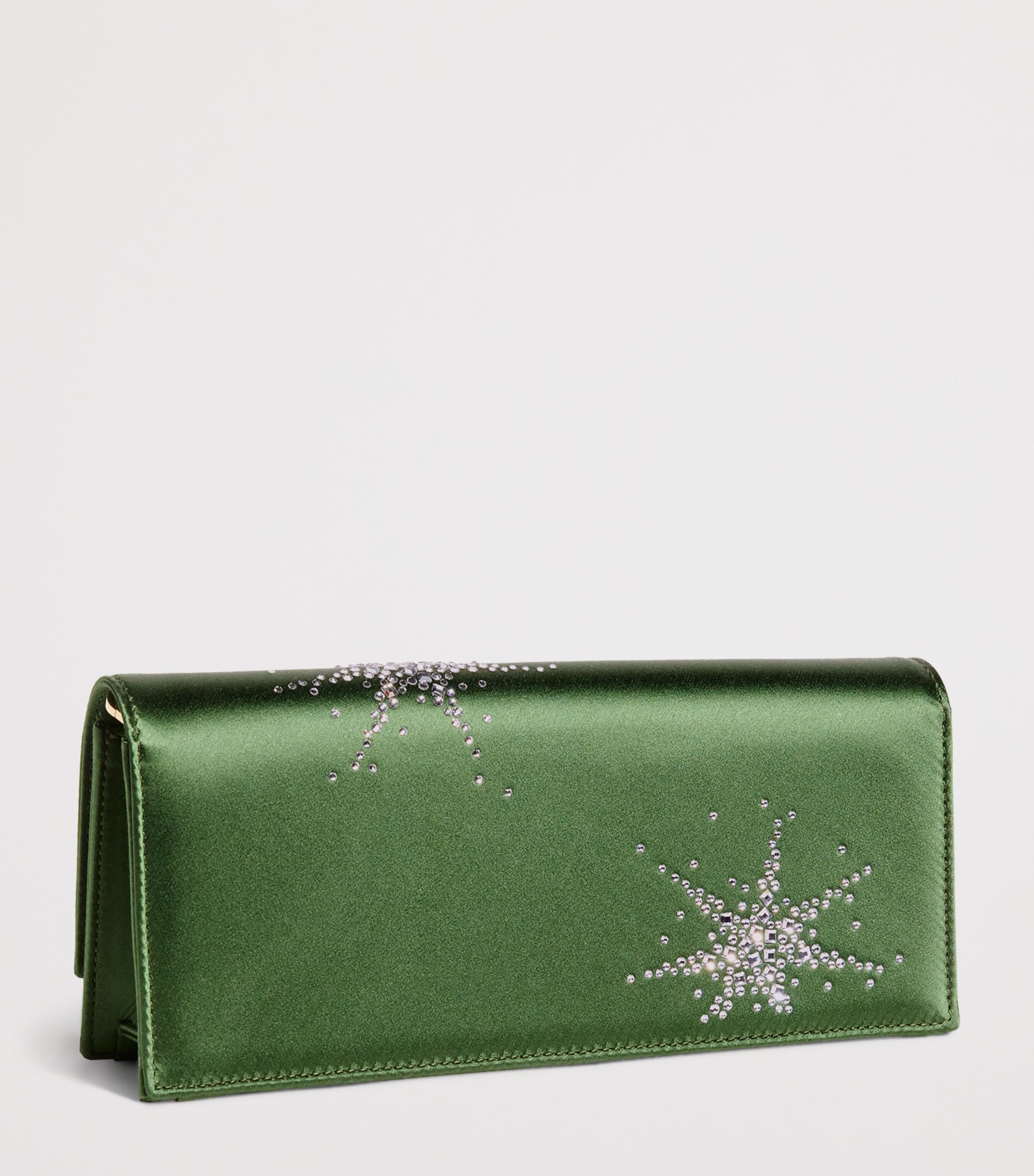 Satin Embellished Vivien Clutch Bag HARRODS GREEN Image 3