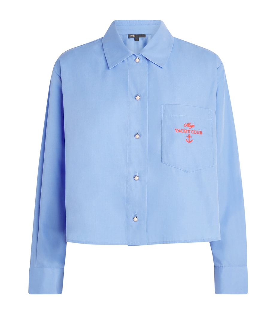 Maje Womens Embroidered Pleated Shirt Blue Image 1