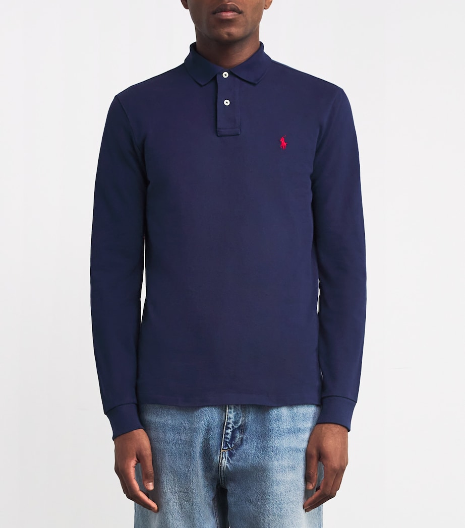 Cotton Long-Sleeve Polo Shirt NAVY Image 6