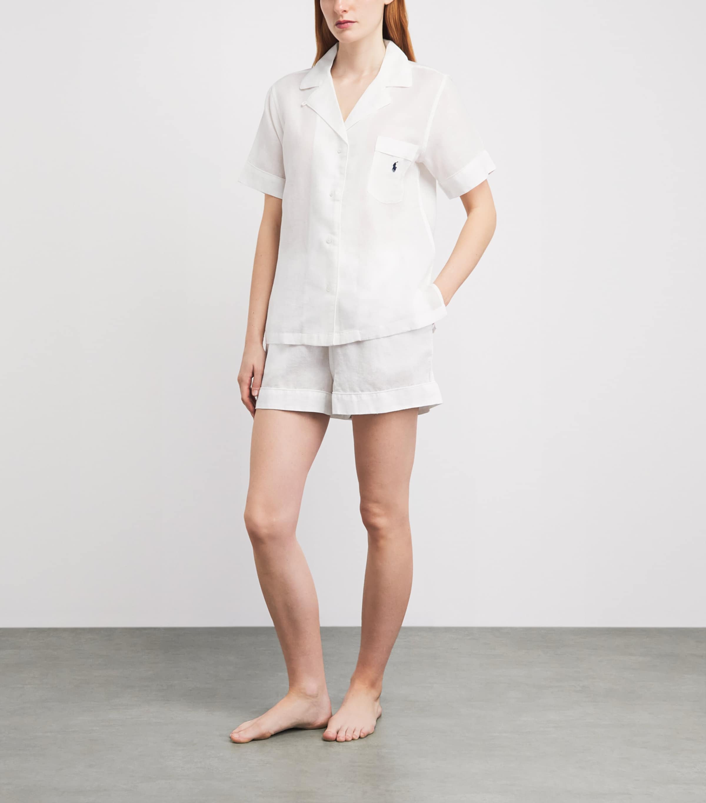 Polo Ralph Lauren Womens Linen-Cotton Short Pyjama Set White Cloud Image 2