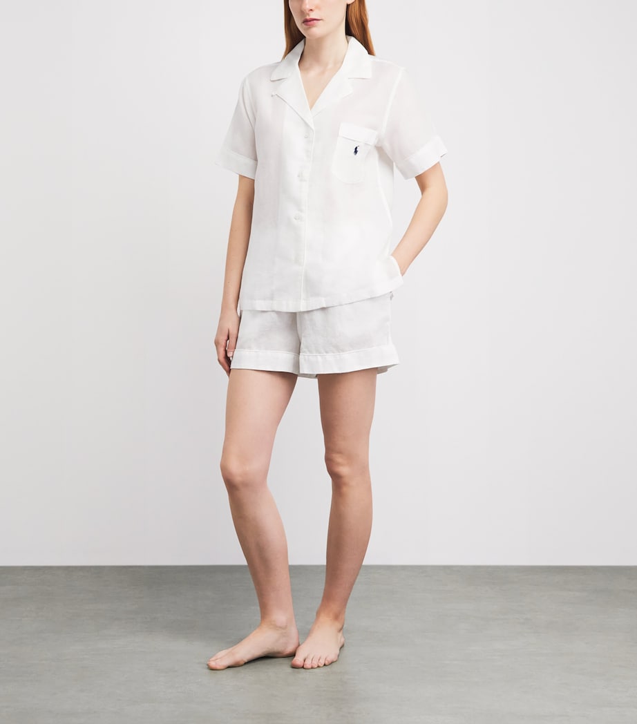 Polo Ralph Lauren Womens Linen-Cotton Short Pyjama Set White Cloud Image 2