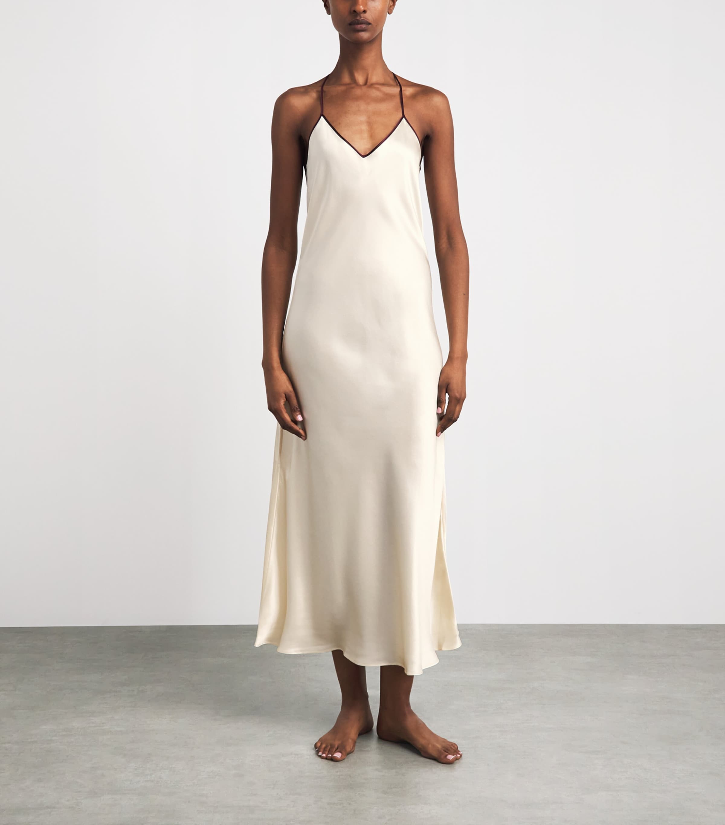 Olivia von Halle Womens Silk Gala Slip Midi Dress Bone Image 2
