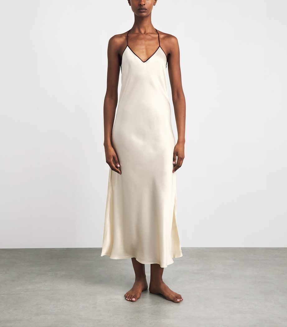 Olivia von Halle Womens Silk Gala Slip Midi Dress Bone Image 2