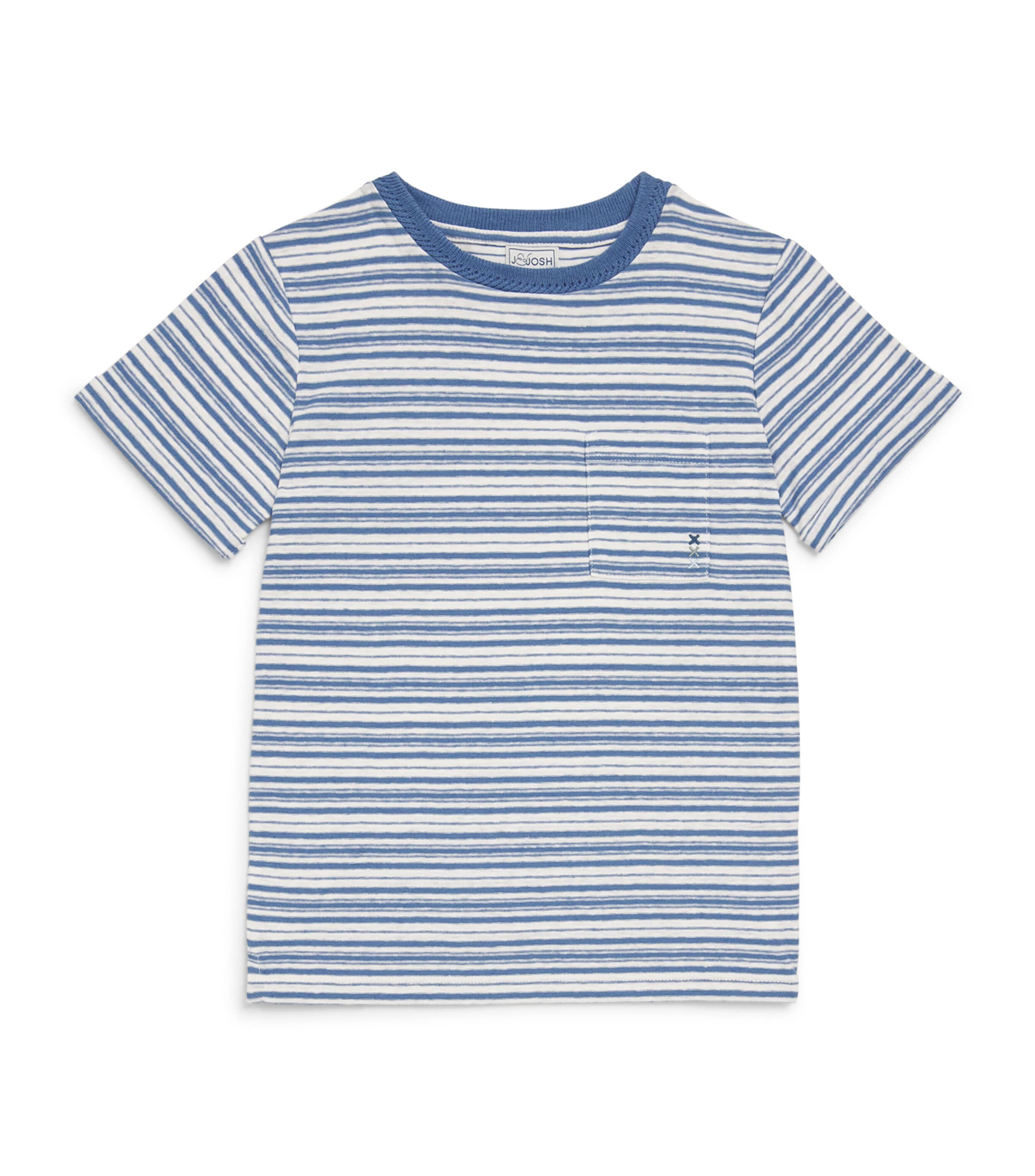 J & Josh Kids' Cotton-linen Striped T-shirt In Blue