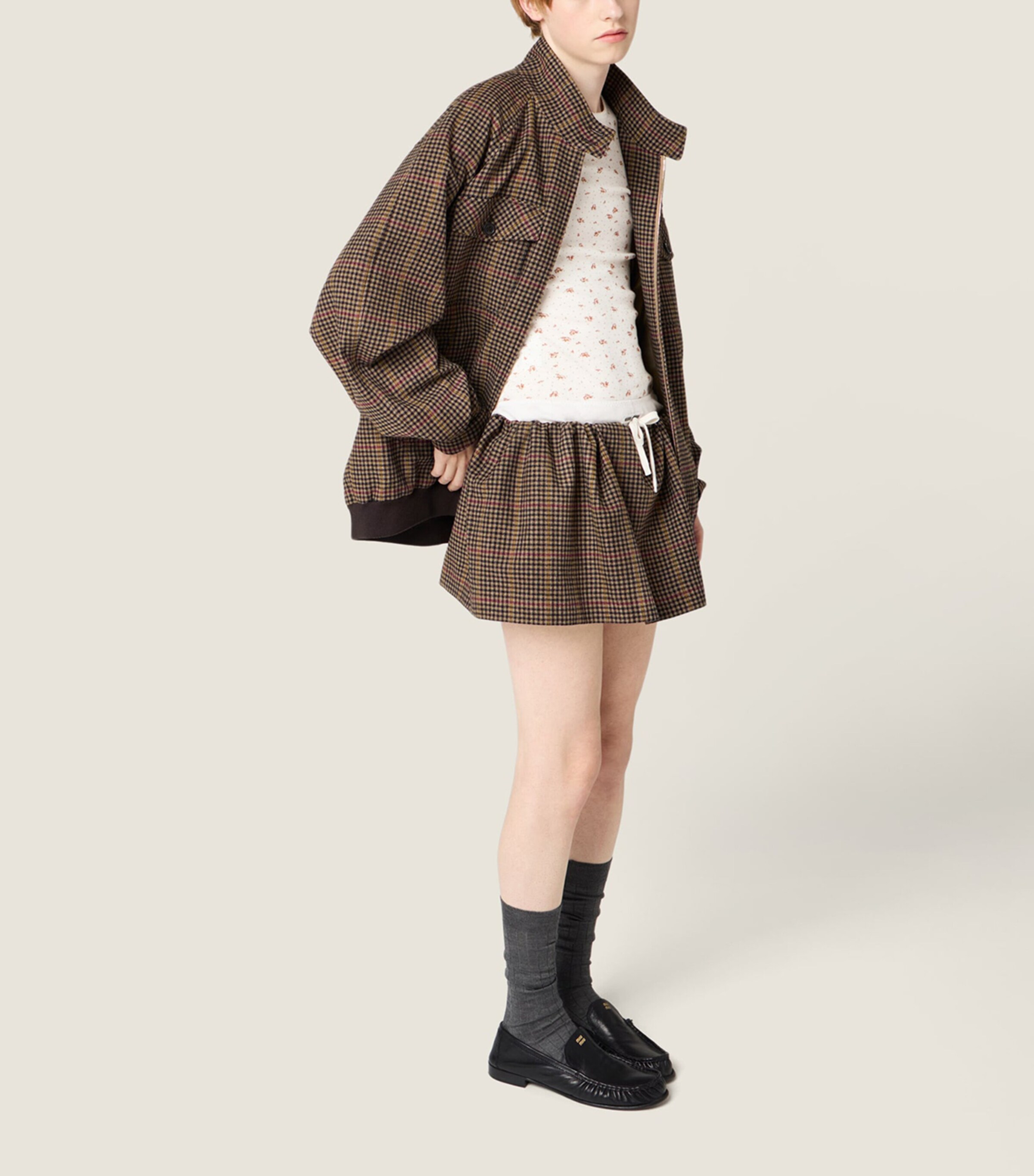 Miu Miu Womens Wool Houndstooth Drawstring Mini Skirt Image 6