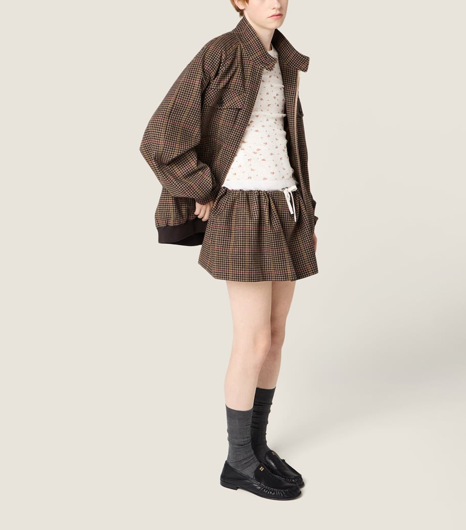 Miu Miu Womens Wool Houndstooth Drawstring Mini Skirt Image 6