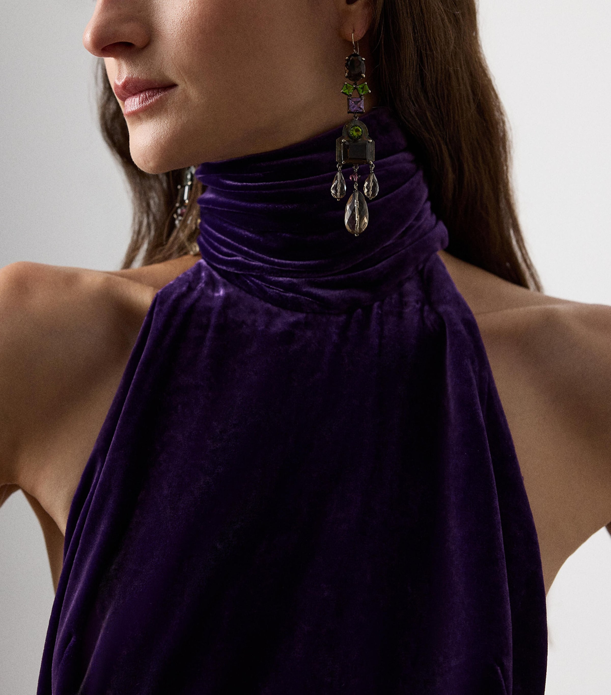 Stretch Velvet Tatum Evening Dress AUBERGINE Image 4