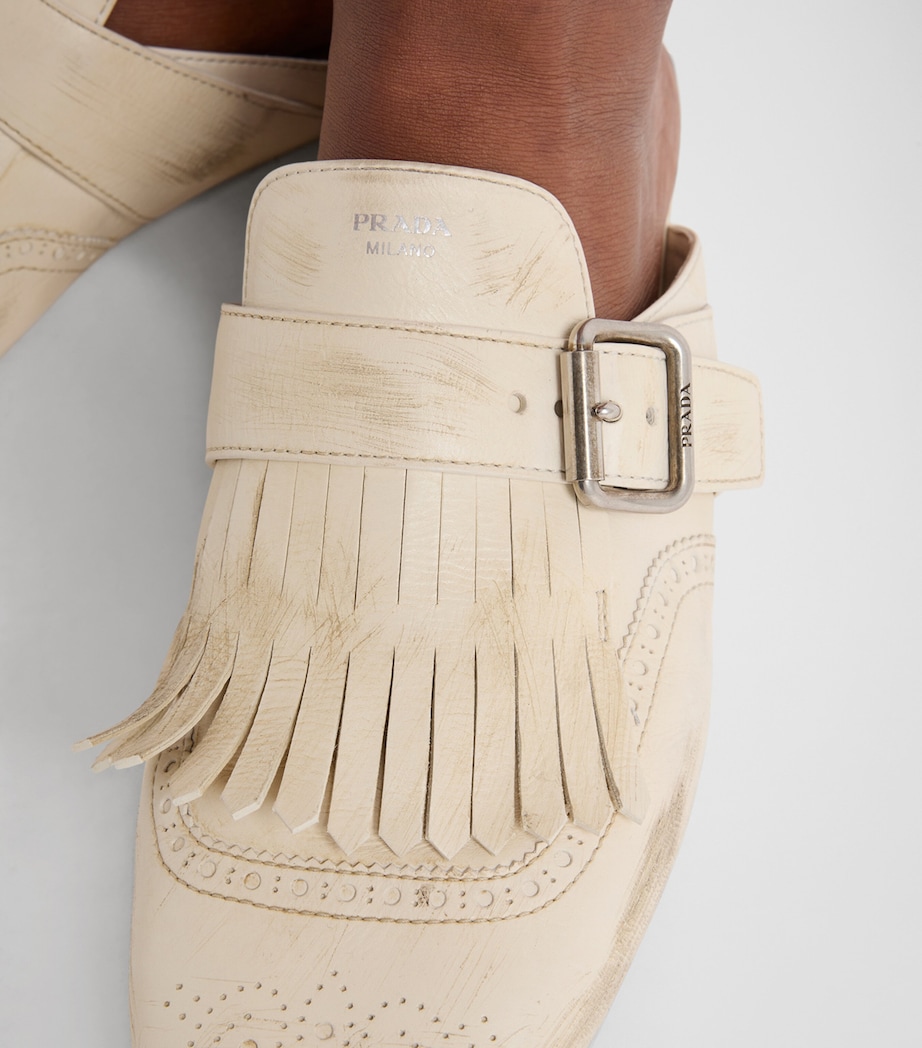 Prada Leather Fringed Shuffle Mules Image 2