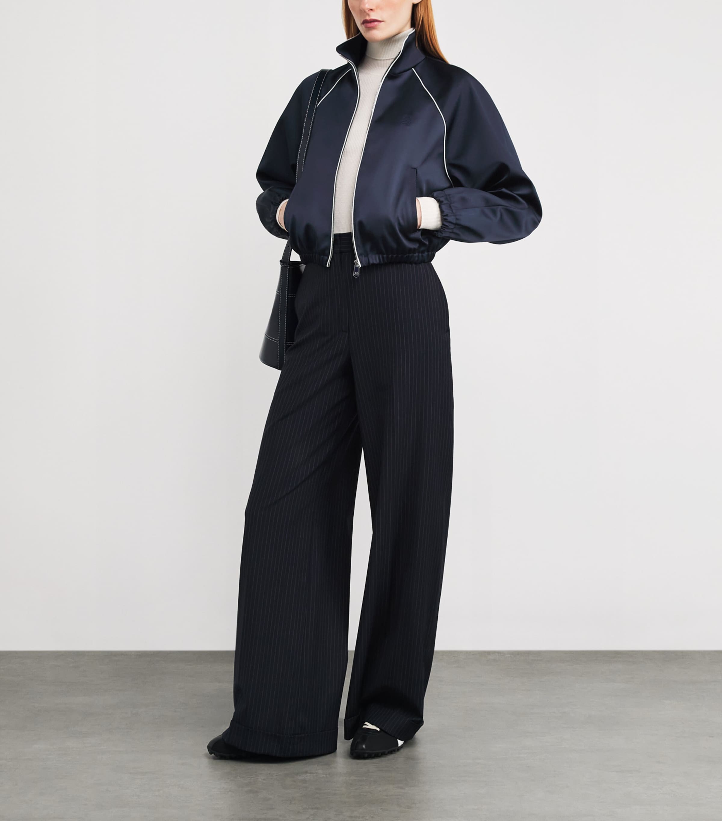 Satin Piped Bomber Jacket NAVY / BLACK Image 2