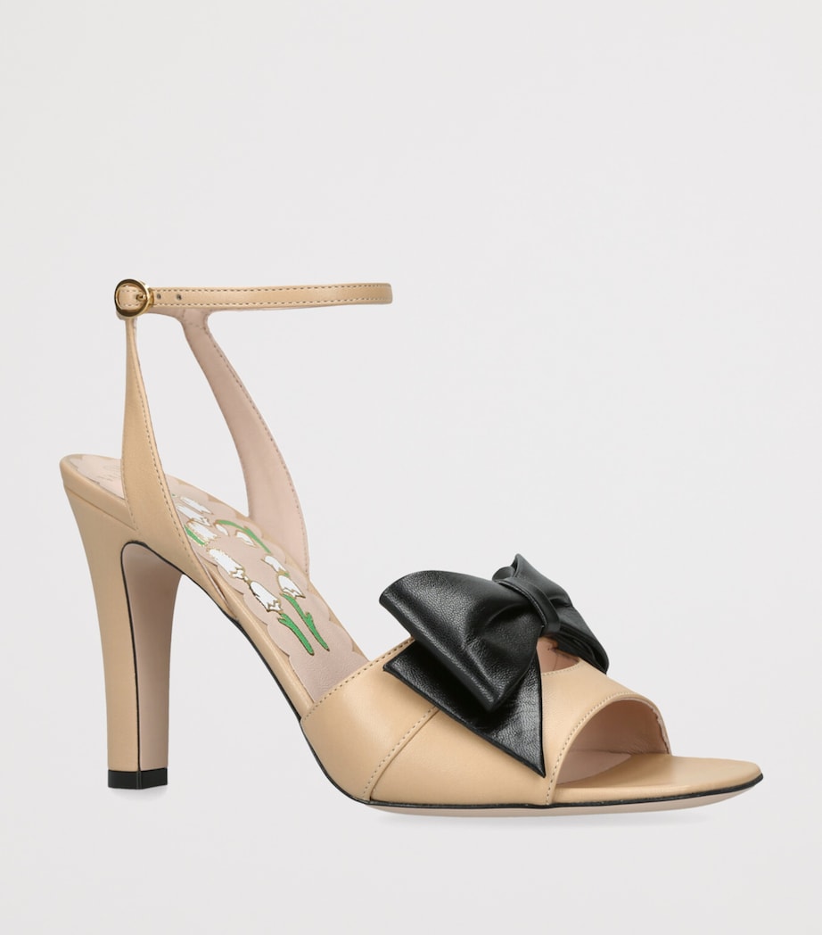 Valentino Garavani Leather Bow-Detail Bowow Heeled Sandals 95 Silver Image 3