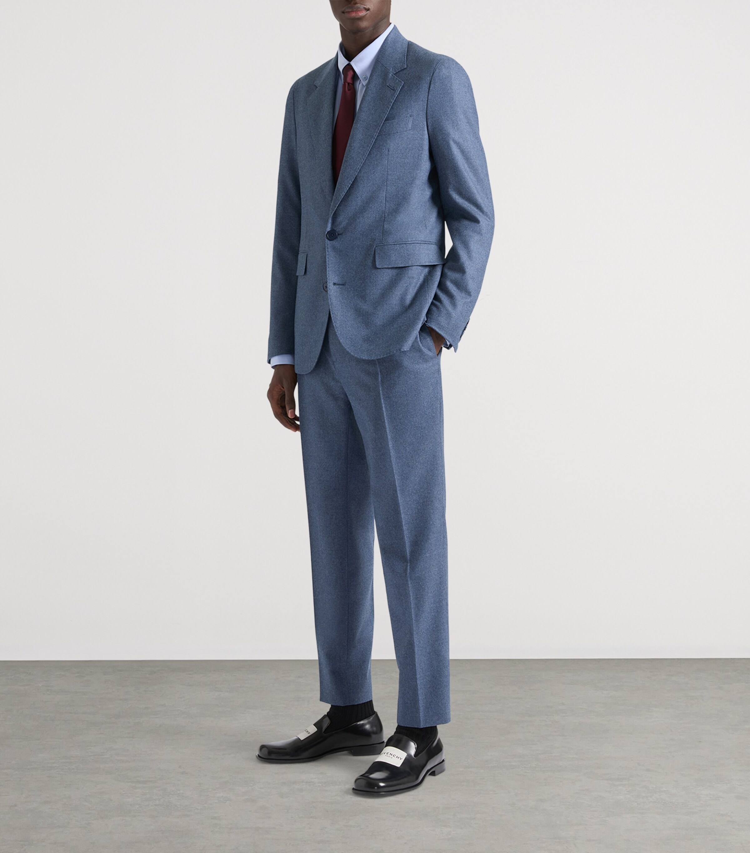 Givenchy Mens Wool-Cashmere Tailored Trousers Grey Blue Image 2