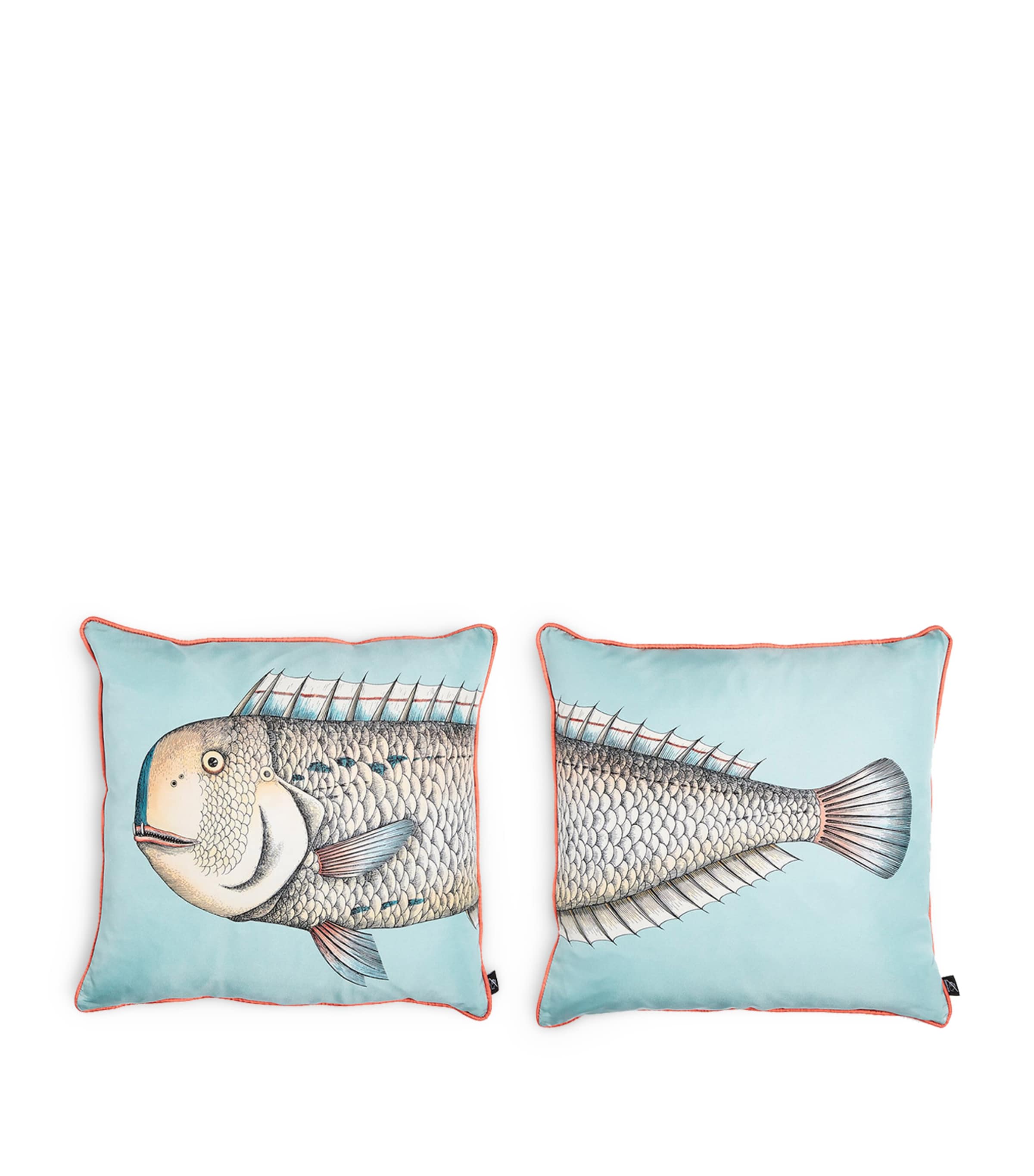 Fornasetti Set Of Two Grande Pesce Silk Cushions