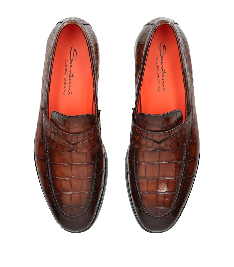 Crocodile Leather Carlos Penny Loafers TAN Image 4