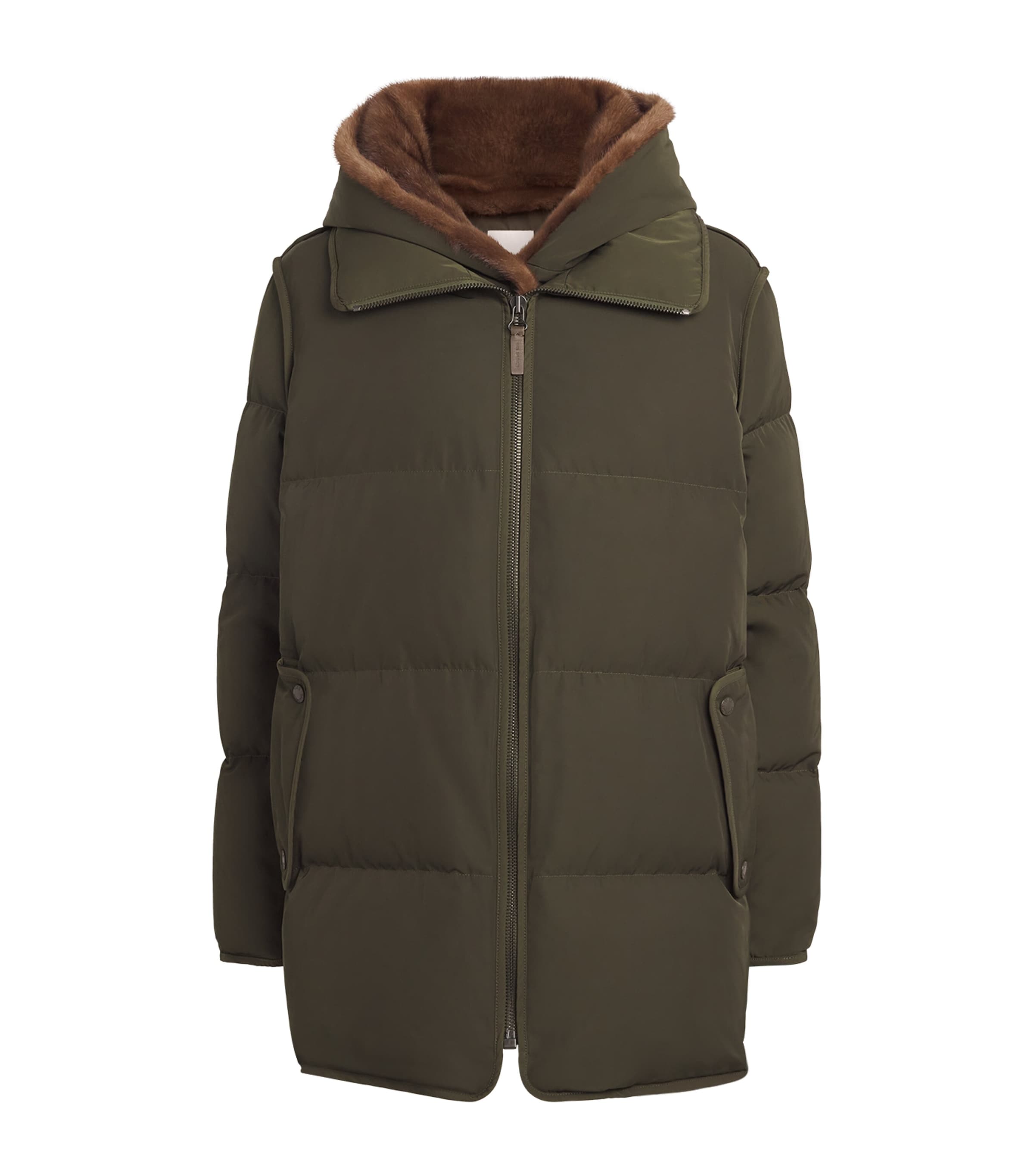 Yves Salomon Down-mink Technical Puffer Jacket In Green