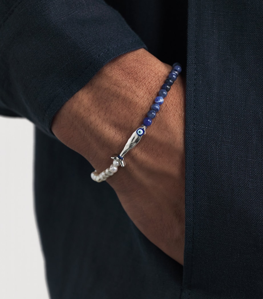 Tateossian Sodalite and Freshwater Pearl Feng Shui Fish Bracelet Blue Image 2