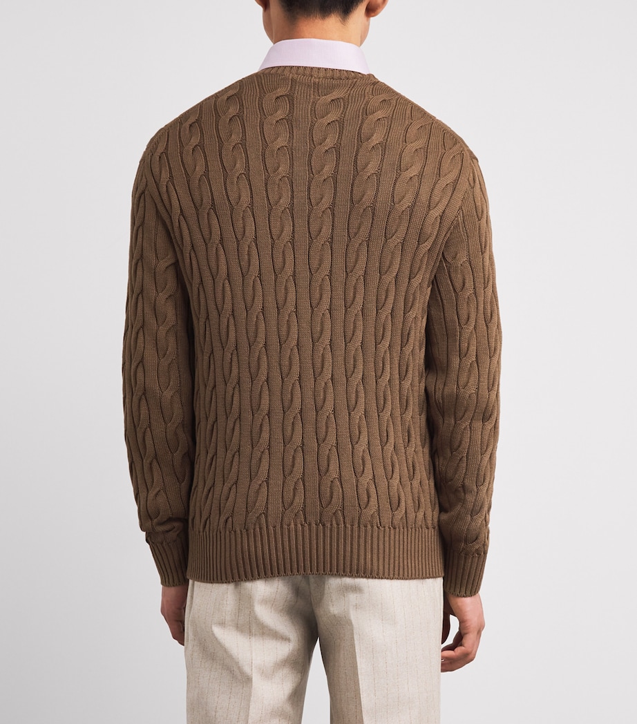 Ralph Lauren Purple Label Mens x Wimbledon Cashmere Cable-Knit Sweater Soft Mocha Image 5