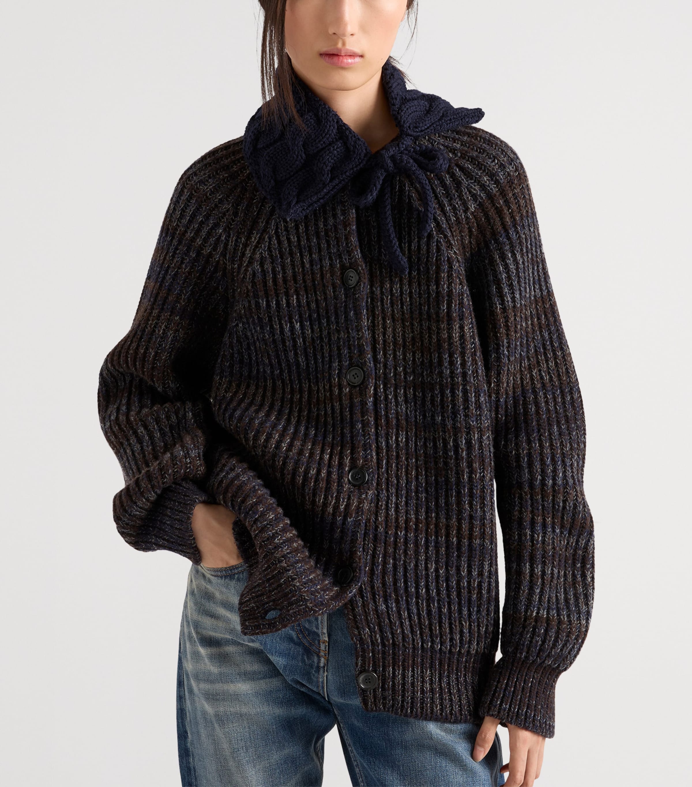 Wool-Cashmere Mouliné Cardigan F0NGU Image 3