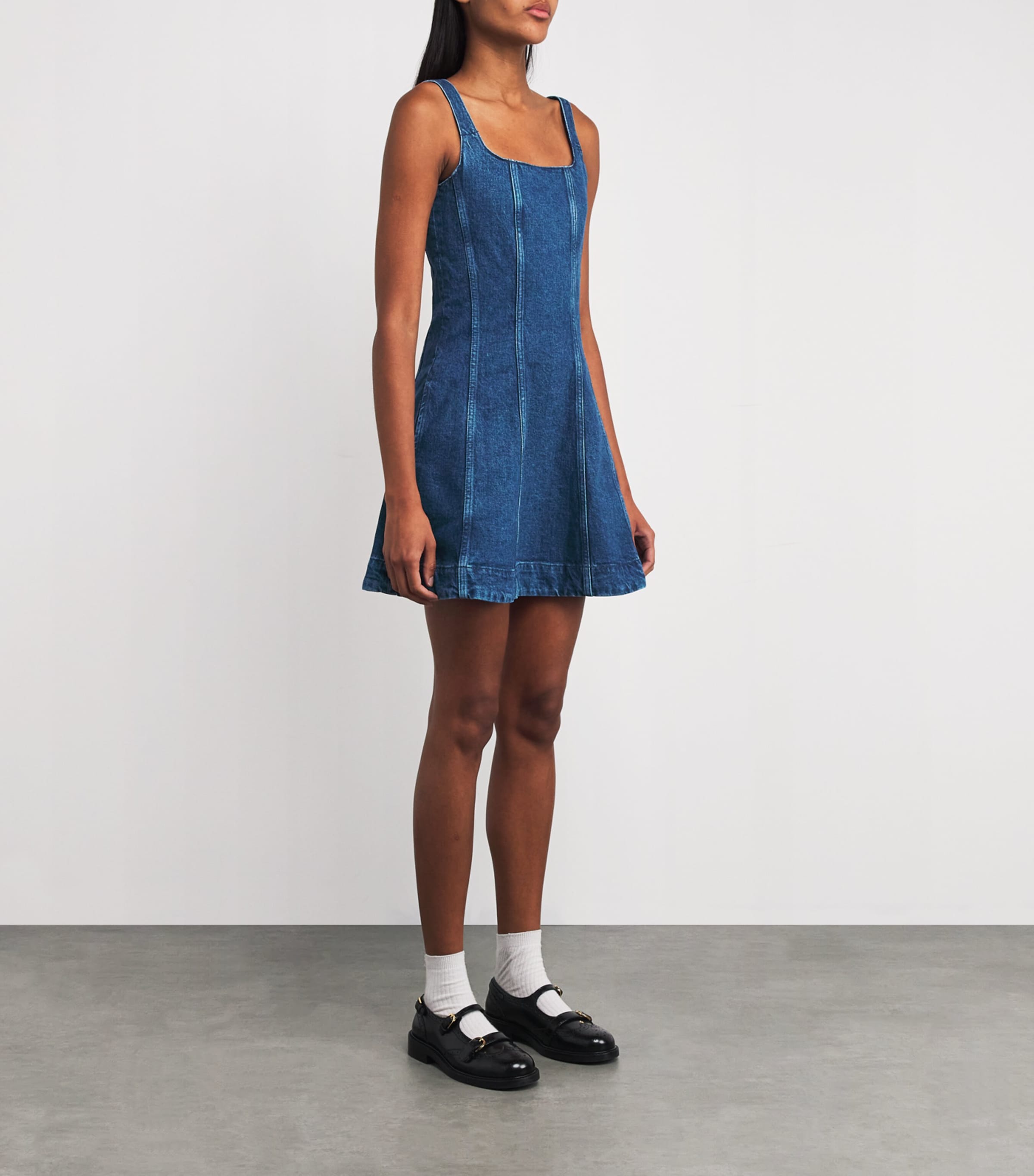Denim Flared Mini Dress DENIM BLUE Image 3