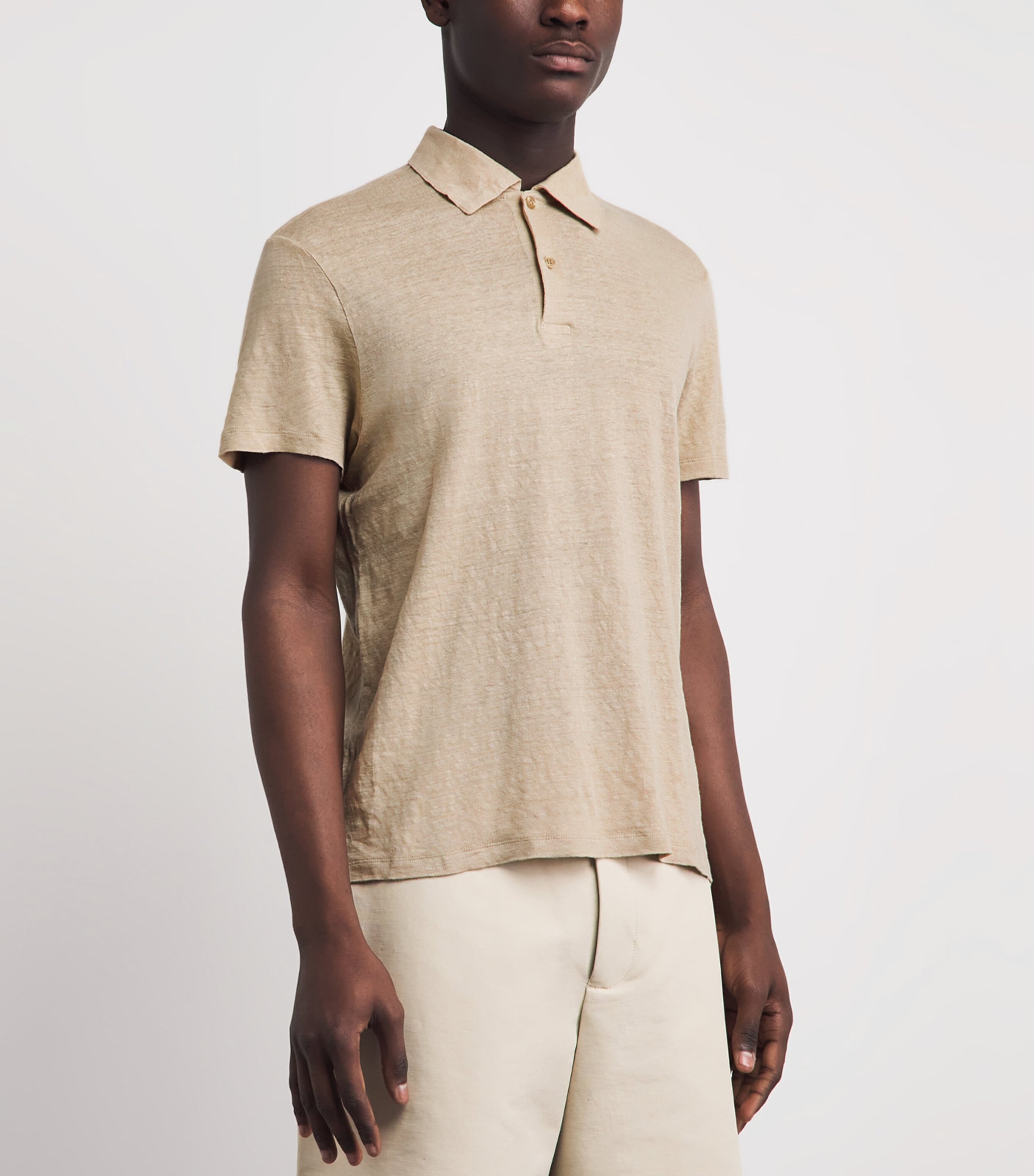 Sandro Paris Mens Linen Polo Shirt Sand Image 4
