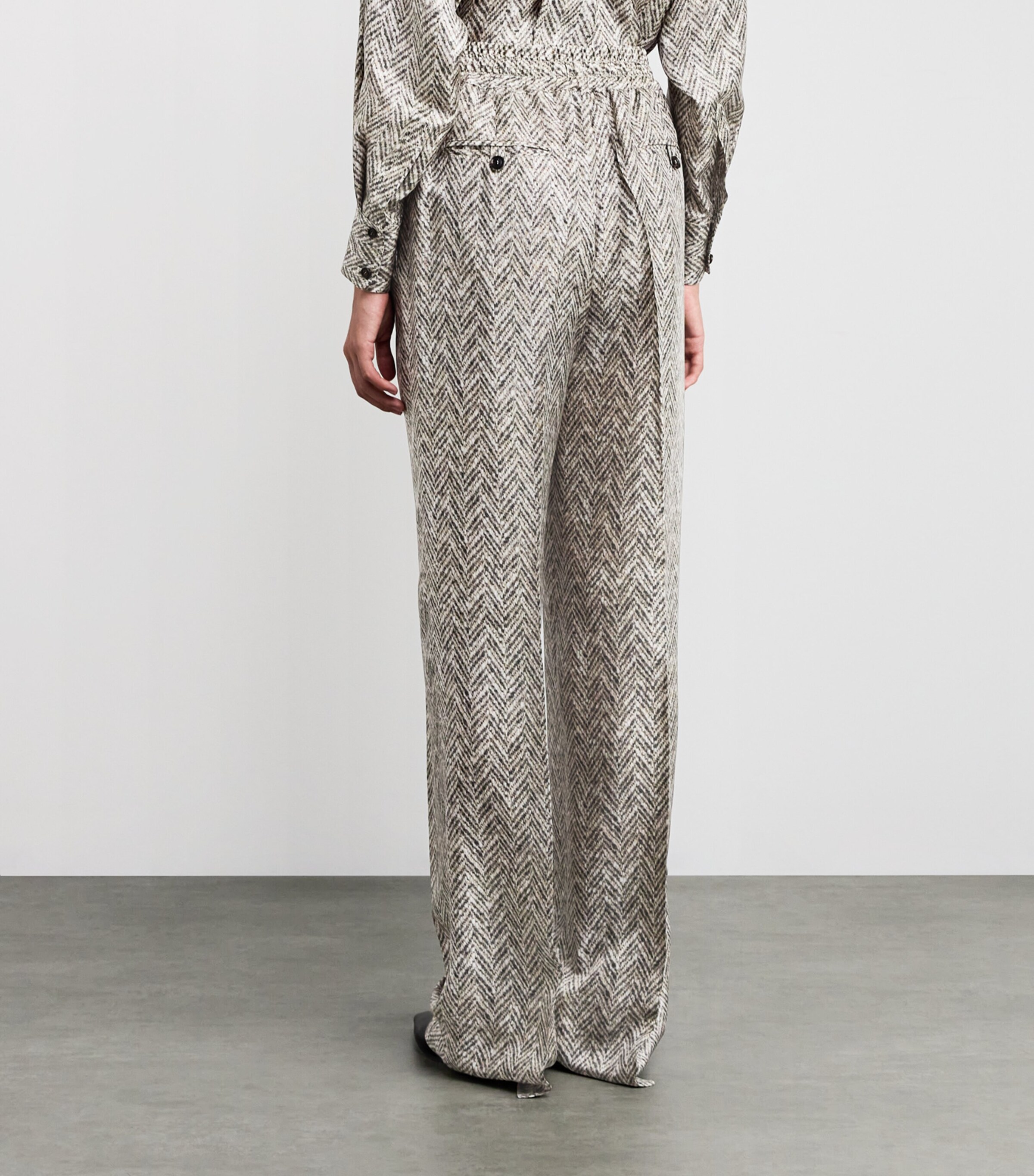 Kiton Womens Silk Printed Wide-Leg Trousers Grey Image 4