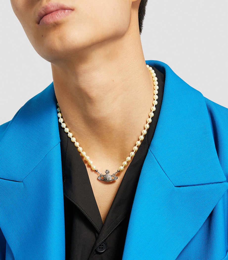 Vivienne Westwood Pearl Mini Bas Relief Necklace Plat/crm/cryst Image 4