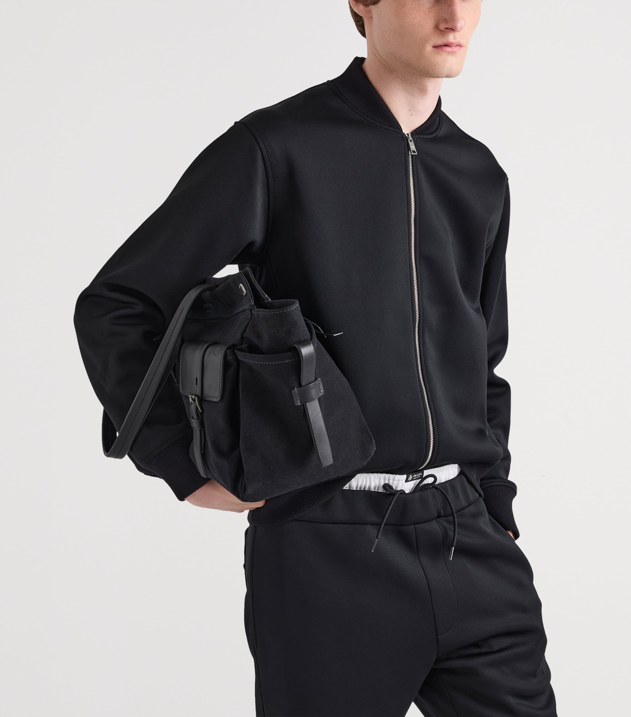 Prada Mens Jersey Bomber Jacket Black Image 3