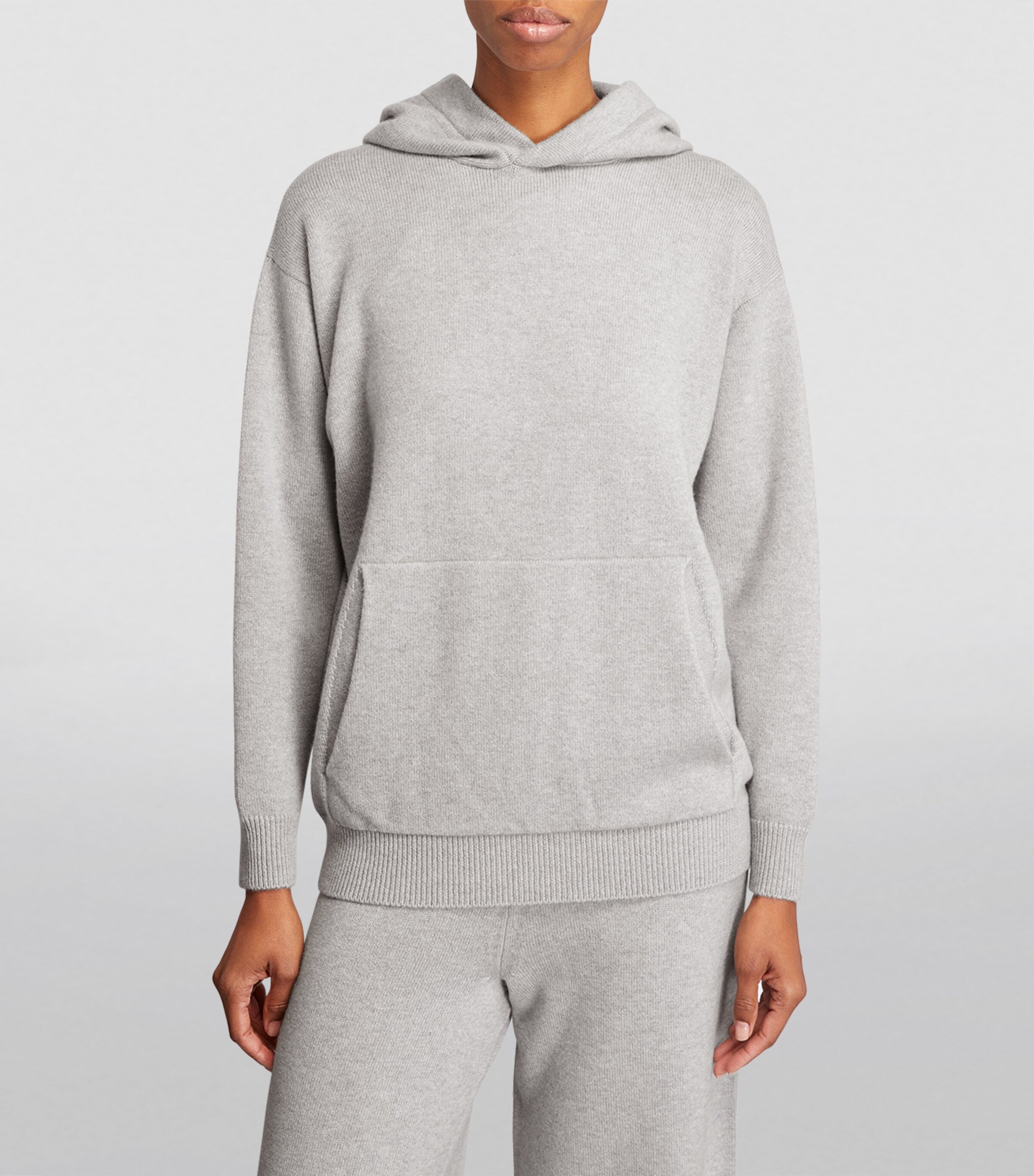 Harrods Womens Cashmere Hoodie Pale Grey Marl Image 3