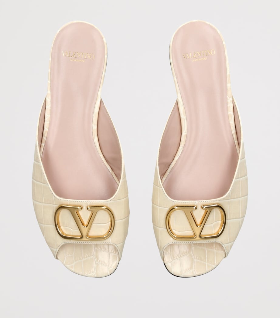 Valentino Garavani Croc-Embossed Leather VLOGO Slides Cream Image 4