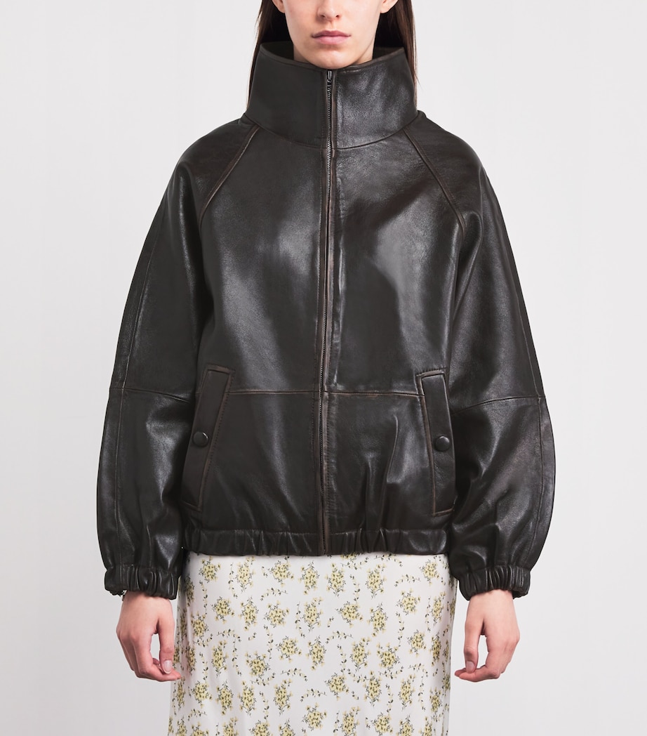 Sandro Paris Womens Oversized Leather Jacket Brown Image 4