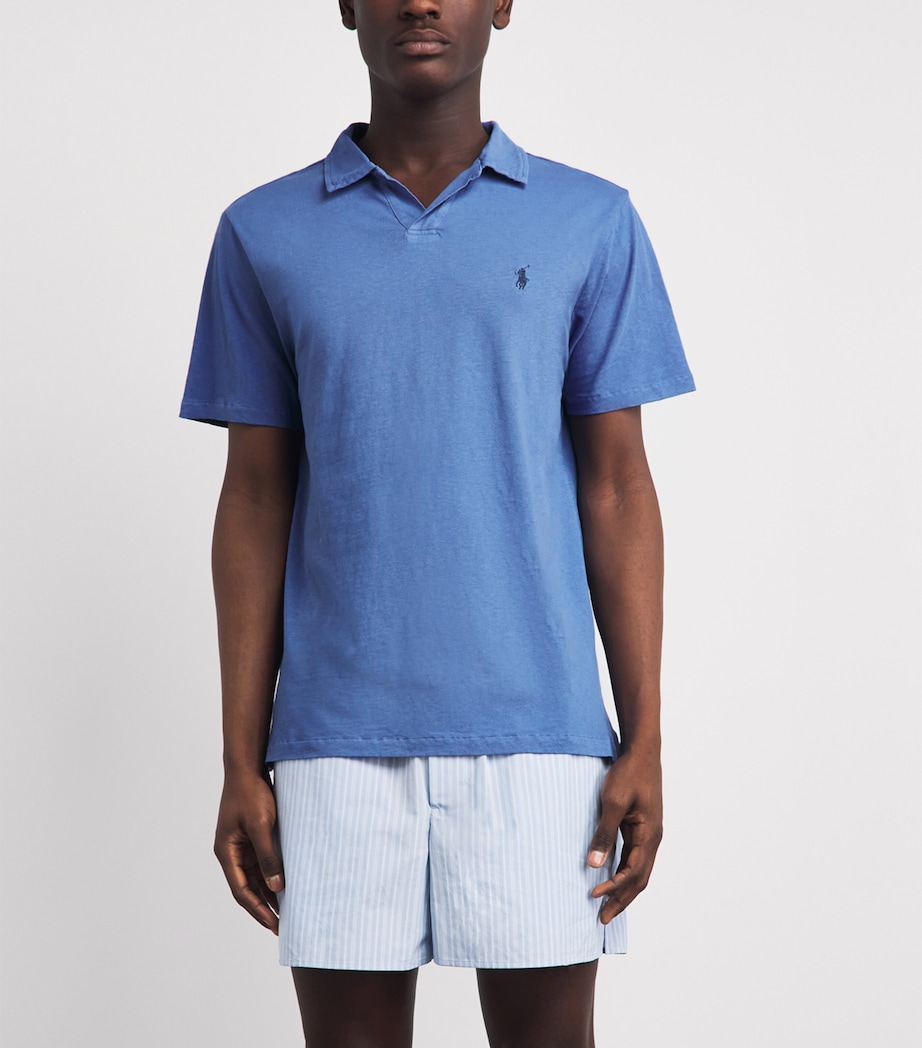 Polo Ralph Lauren Mens Cotton-Linen Open-Collar Polo Shirt Modern Royal Image 4