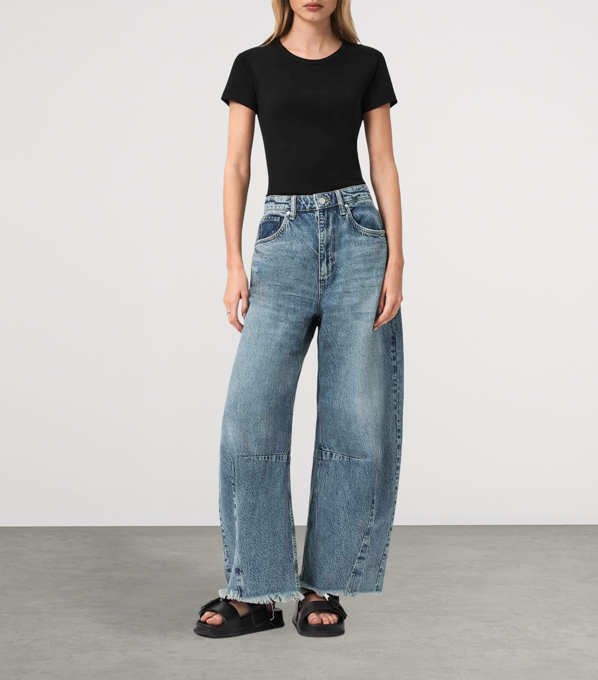 AllSaints Womens Cropped Payton Barrel-Leg Jeans Vintage Indigo Image 2