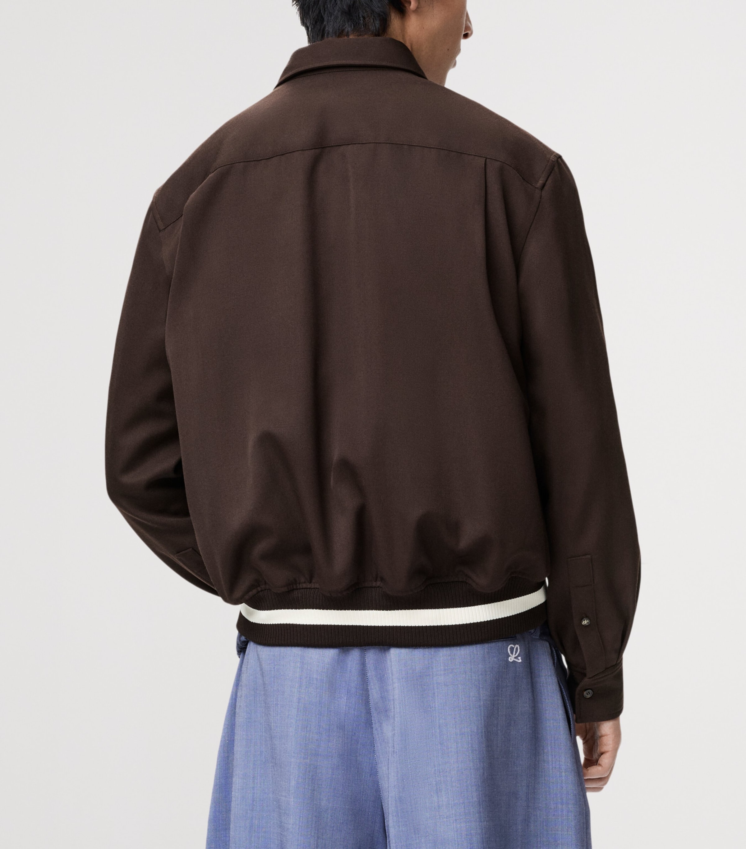 LOEWE Mens Wool-Blend Stripe-Trim Shirt Jacket Brown Image 4