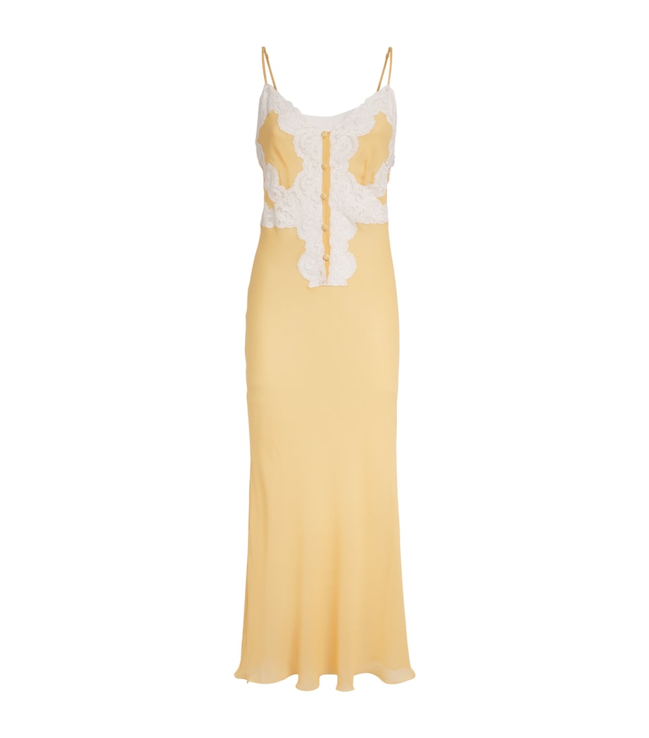 Loretta Caponi Womens Silk Georgette Palmira Nightdress Yellow Image 1