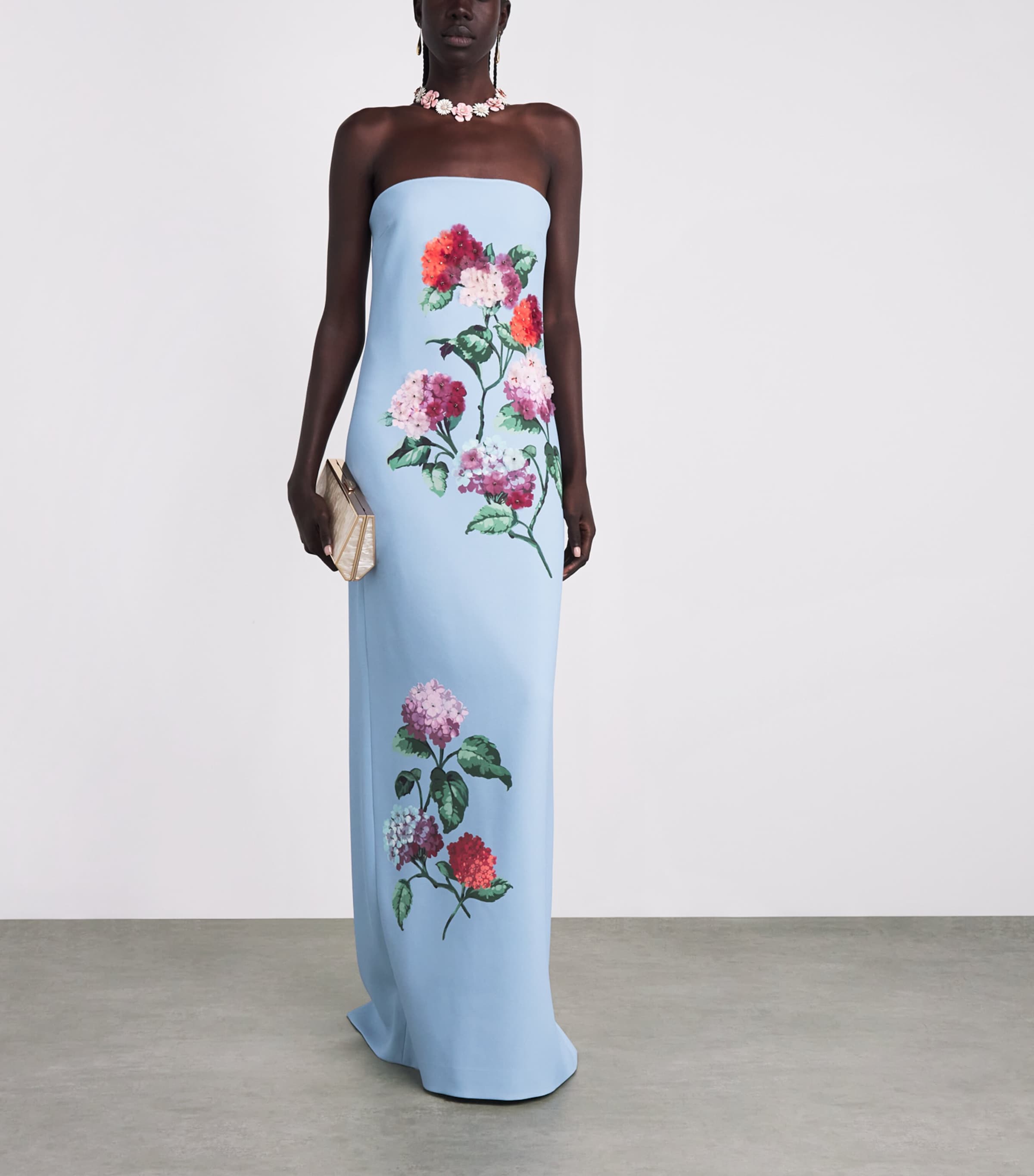 Carolina Herrera Womens Hydrangea Print Column Gown Cloudy Blue Mul Image 2