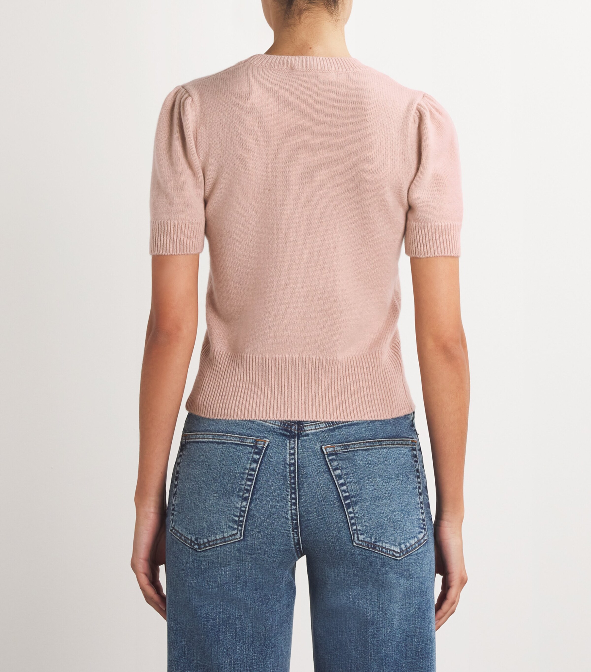 FRAME Womens Cashmere Short-Sleeve Sweater Almond Pink Image 4
