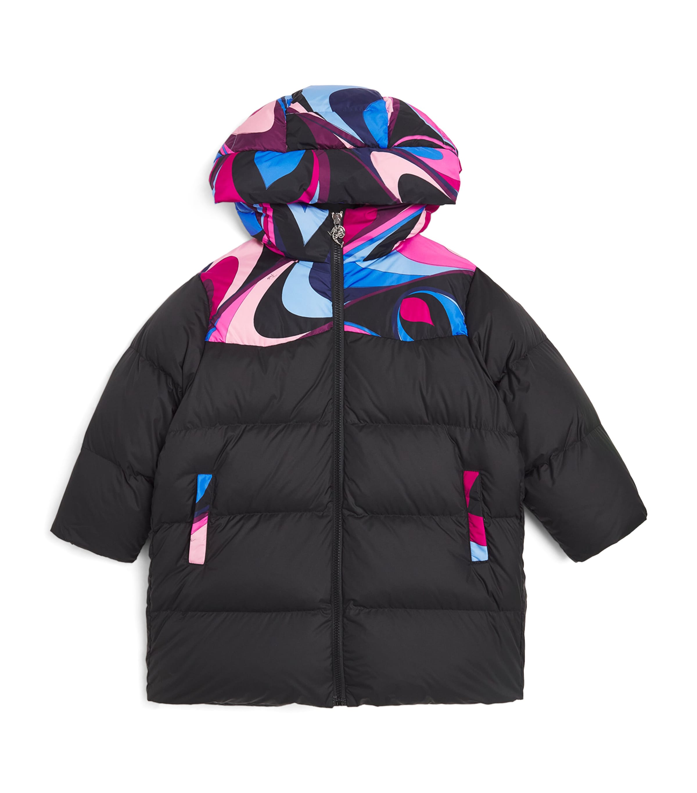 Shop Pucci Junior Longline Puffer Jacket In Black