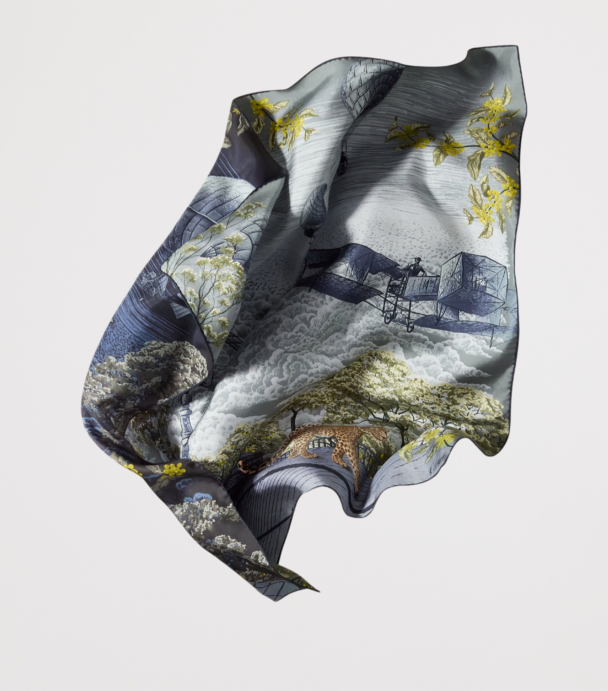 Cartier Silk Santos Aéronaute Double-Sided Scarf Grey Image 5
