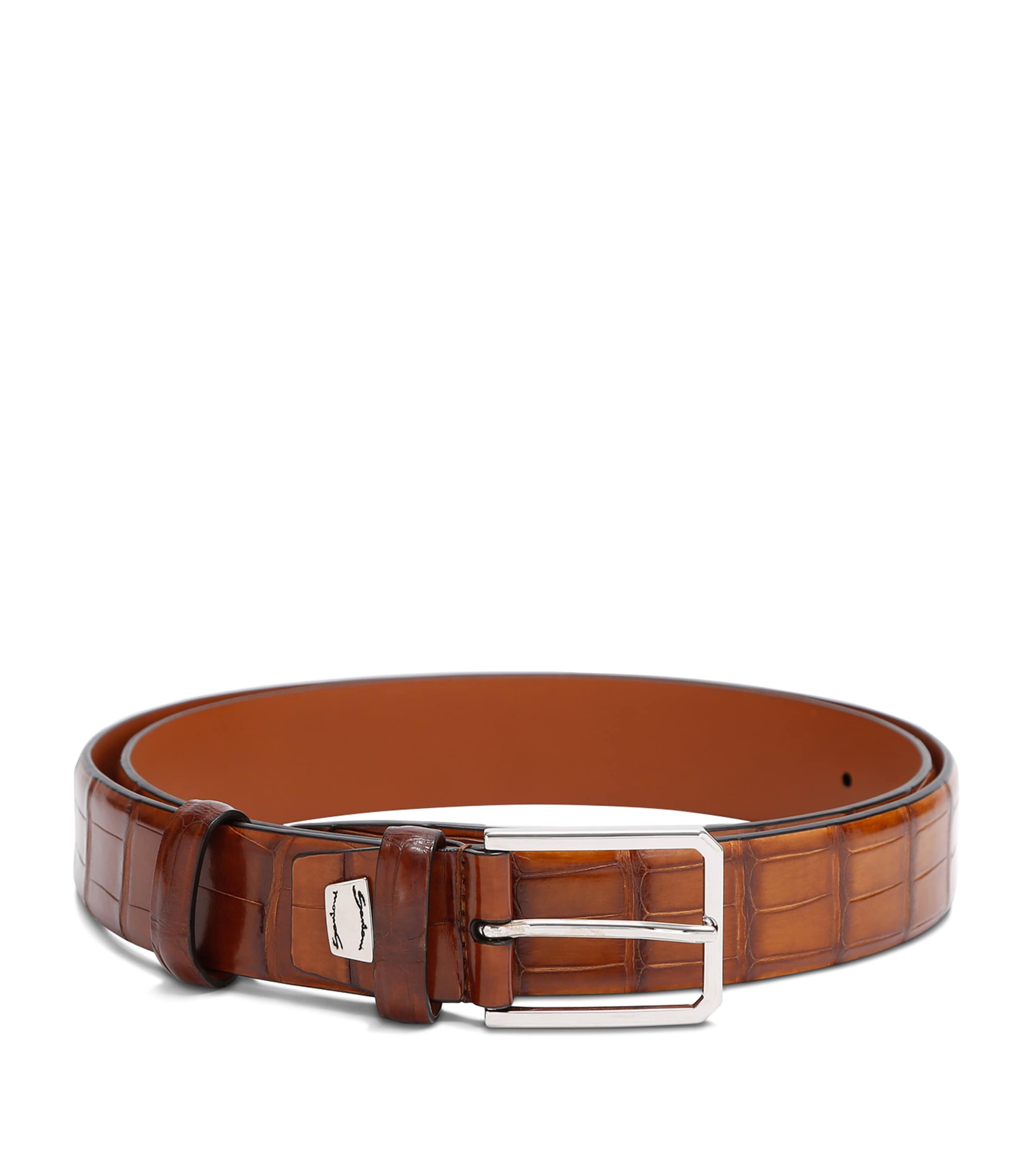 Santoni Crocodile Leather Belt In Brown