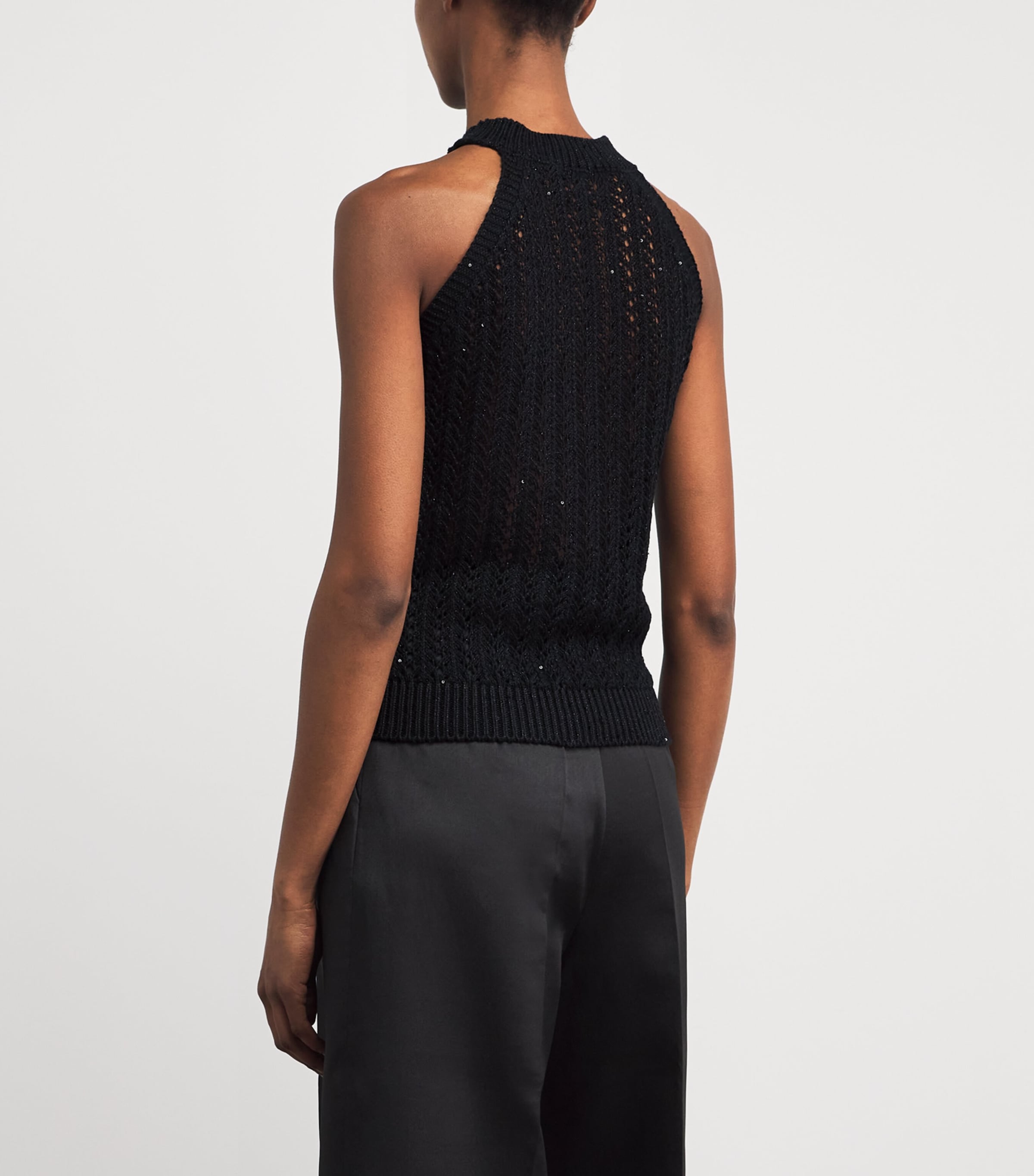 Eleventy Womens Cotton-Linen Sequin Sleeveless Sweater Nero Image 5