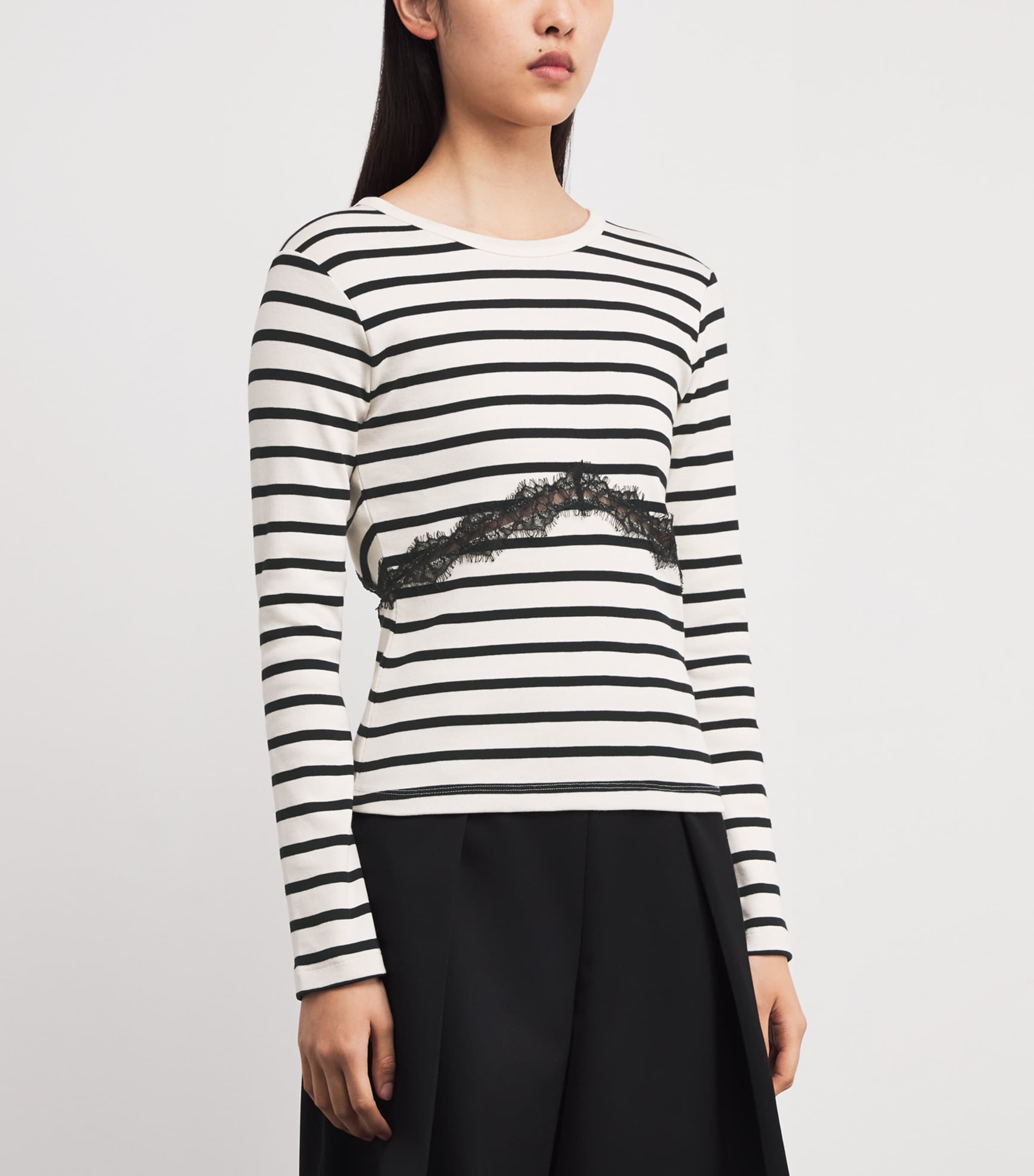 Cotton Stripe Lace Detail T-Shirt DUAL-COLOR Image 3
