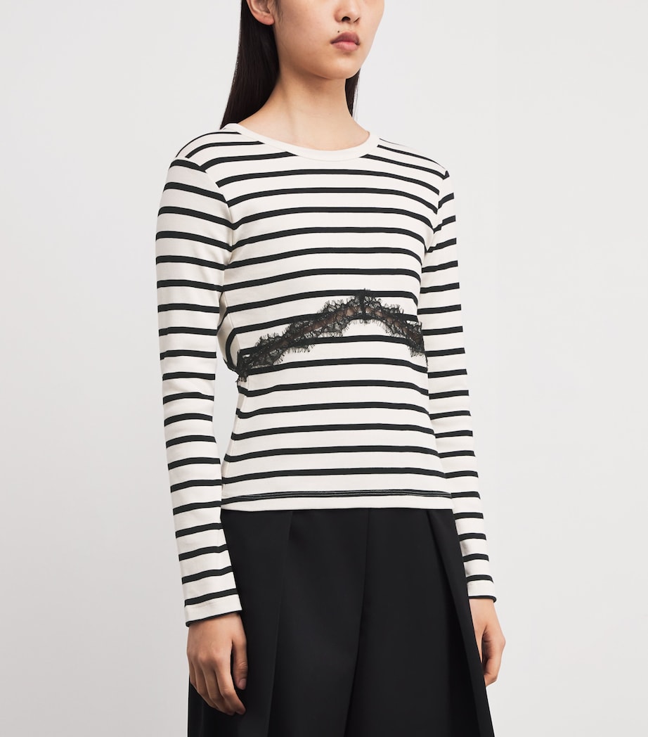 Cotton Stripe Lace Detail T-Shirt DUAL-COLOR Image 3